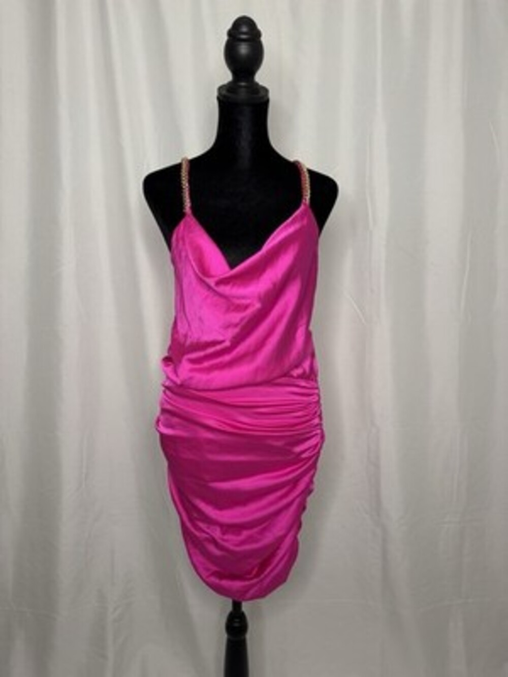 Generation Love Hot Pink Dress With Chain Straps Size SMALL Cowl Neck